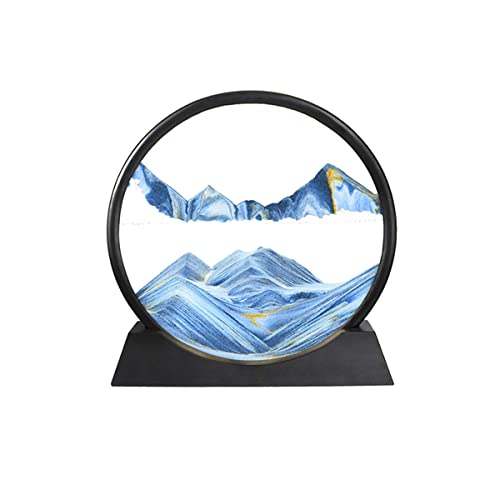 KERUI.1ST Round Glass 3D Deep Sea Sand Art Moving Sand Art Decor, Modern Moving Sand Art Picture Round Frame Sandscapes, Desktop Sand Art for Home Decor and Office