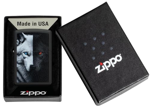Image of Zippo Two Wolves Design Black Matte,Windproof Pocket Fuel Refillable Lighter, BIS Certified