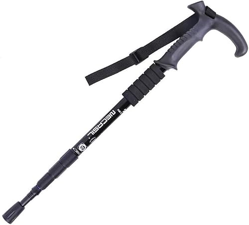 Bastón de senderismo plegable con mango en T, antichoque, bloqueo rápido, telescópico, plegable, ultraligero para hombres y mujeres