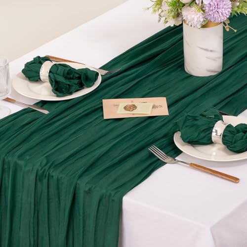 Image of MLMC 24 Pack Emerald Green Cheesecloth Napkins Boho Rustic Gauze Cloth Napkins Washable 21 inchx21 inch for Wedding Bridal Shower Birthday Anniversary Dinner Decor