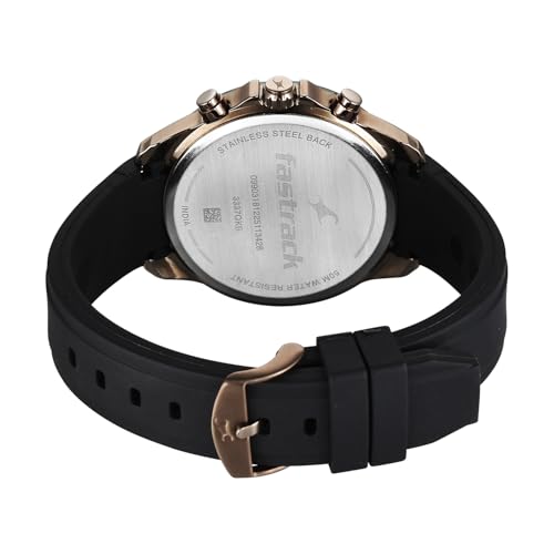 Image of Fastrack Wild Chameleons Back Inspired Bezel with Black and Green Dial Black Silicon Strap Watch for Men - 3337KP01