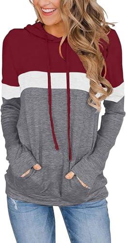 VIGVAN Damen Hoodie Farbblock Kapuzenpullover Casual Pullover Sweatshirt...