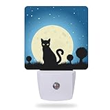 AOWULA Halloween Night Lights Plug into Wall,Black Cat Moon Night Light Dusk to Dawn Sensor LED Lamp 0.5W for Boys/Girls/Women/Men Decorations Room 0.5W Sleep Friendly