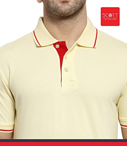 Image of Scott International Men's Organic Cotton Regular Fit Polo T-Shirt (Cream with Red, XL)