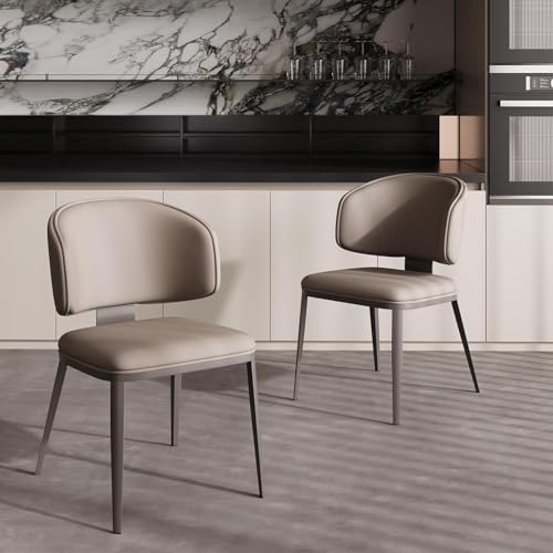 Image of Dining Chairs Modern High Backrest Comfortable, Fashion Upholstered Kitchen Chair Armless Dinner Chair with Metal Legs for All Rooms (Milk Coffee, Set of 2)