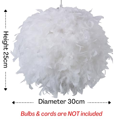 30cm White Feather Light Shade, Lamp for Pendant Ceiling Light, Table Lamp, Fluffy Feather Lampshade Ceiling Light Shade for Living Room, Bedroom by Klass Home Collection - Image 3