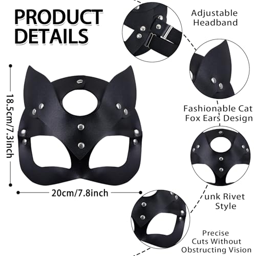 Cat Woman Mask for Adults Women, Adjustable Black Fox Masks for Masquerade Halloween Cosplay Night Club Party Dress Up