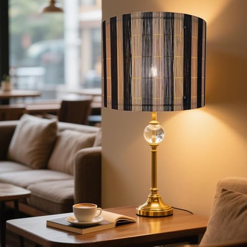 Image of Modern lamp shade Art decorative Black Stripes Minimalist 11.8x9Inch | Classic Versatile ,Unique bamboo material,Ideal for Table and Floor Lamps,Effortless Installation