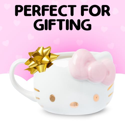 Image of Silver Buffalo Sanrio Hello Kitty Pink Bow Rose Gold, 3D Sculpted Mug, 20oz | Light, Ceramic, 0.59 Liters
