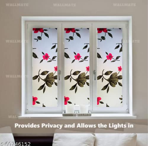 Image of WALLMATE Self Adhesive Window Film Frosted 3D Glass Door Window Frosted Film for Home /Office /Bathroom & Living Room Multicolor Frosted Film (16 x 90 Inch, Dazy Flower)