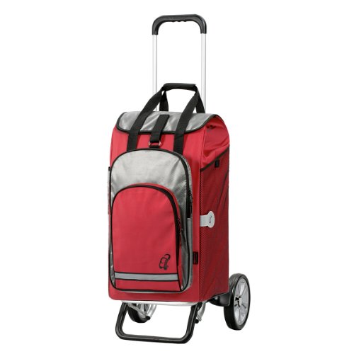 Andersen Chariot de courses Alu Star avec sacoche Hydro rouge, volume 60L, poche isotherme et cadre aluminium