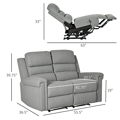 HOMCOM Modern Loveseat Recliner Sofa with Linen Fabric and Thick Sponge Padding, 2 Seater Couch Recliner Couch Manual Reclining Sofa Loveseat Couch Living Room Furniture, Gray HOMCOM Modern Loveseat Recliner Sofa with Linen Fabric and Thick Sponge Padding, 2 Seater Couch Recliner Couch Manual Reclining Sofa Loveseat Couch Living Room Furniture, Gray