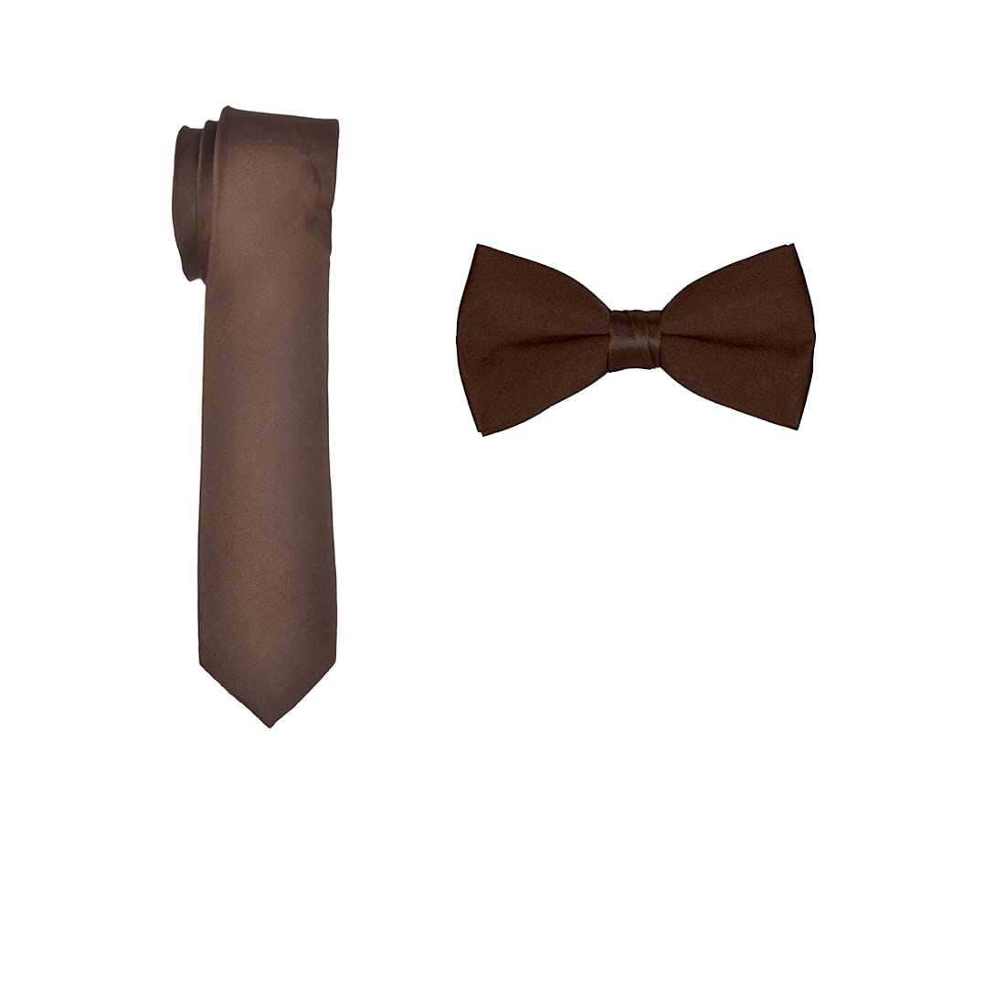 Men's narrow black micro fiber Tie And Bow(Brown) (Men And Boy) (Free Size)-image-16