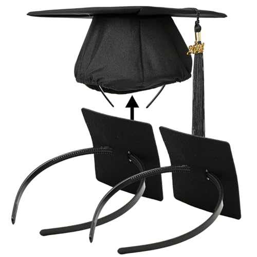 PUNCHMAN Graduation Cap Headband Insert- Black 2 Pack Firm Anti-fall Hair Band,Graduation Hat Headband Holder for Secure Grad Cap And Hairstyle,Hat Accessories for Graduates,Students,Girls
