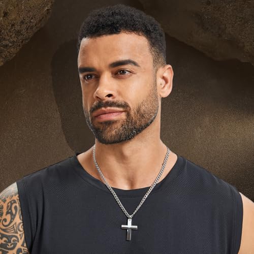 Cross Necklace for Men - 925 Silver Filled Stainless Steel Religious Pendant Necklace3