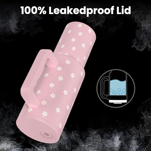 Image of enem Tumbler, Petal Pink Pop, Insulated Premium Vacuum Leak Proof Tumblers, Stainless Steel Travel Mug with Handle, Lid & Straw, 1.2L Tumbler for Coffee, Iced Tea, or Water