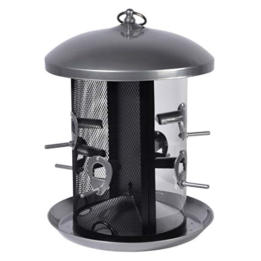 dobar 19981 Grande mangeoire avec 2 Compartiments et 6 Barres de Refuge pour Oiseaux Sauvages 24,5 x 24,5 x 34,5 cm Métal argenté