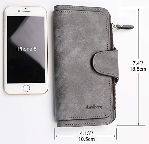 Women's Long Leather Wallet RFID Blocking Cash ID Credit Card Holder for Women Ladies Soft Clutch Wallet with Zipper Coin Pocket Fashion Purse (Dark Gray)4