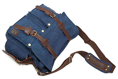 Image of Sechunk Vintage Military Leather Canvas Laptop Bag Messenger Bags Medium
