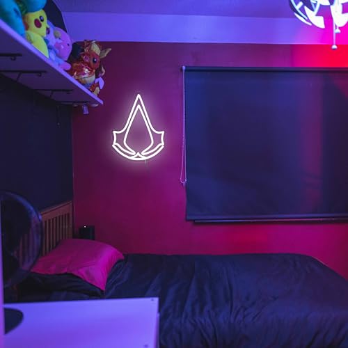 Image of Assassins Symbol Neon Sign, Assassin Insignia Signs For Wall Decor Led Sign Neon Lights for Gaming Boys Room Man Cave Decor, Living Room, Party USB Powered with Dimmer 11 * 13.8IN