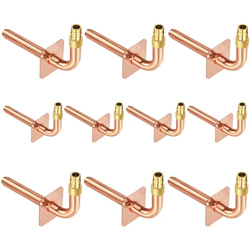 Pack of 10 Copper Stub Out Elbows with Wall Flange PEX-A Stub Out 1/2’’-6inch Lengh- Easy to Install, Lead-Free-PEX-A Stub Out Accessories,Barb Crimp PEX-A Copper Stub Out Elbow with Wall Flange.