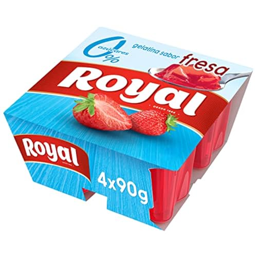 Royal Gelatina Sabor Fresa 0%, Sin Azúcar, Pack 4 x 90 g