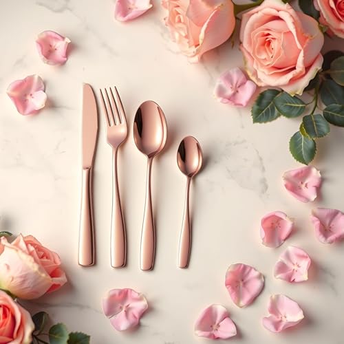 Image of 16 Pcs Rosegold Mirror Polish Stainless Steel Cutlery Set for Dining Table with Spoons and Forks Set + Butterknives - The Perfect Tableware /Flatware