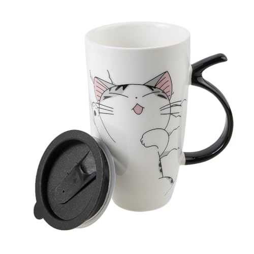 lachineuse MUG GEANT FUNNY CAT - Design Chat Kawaii - 600 ml, Blanc