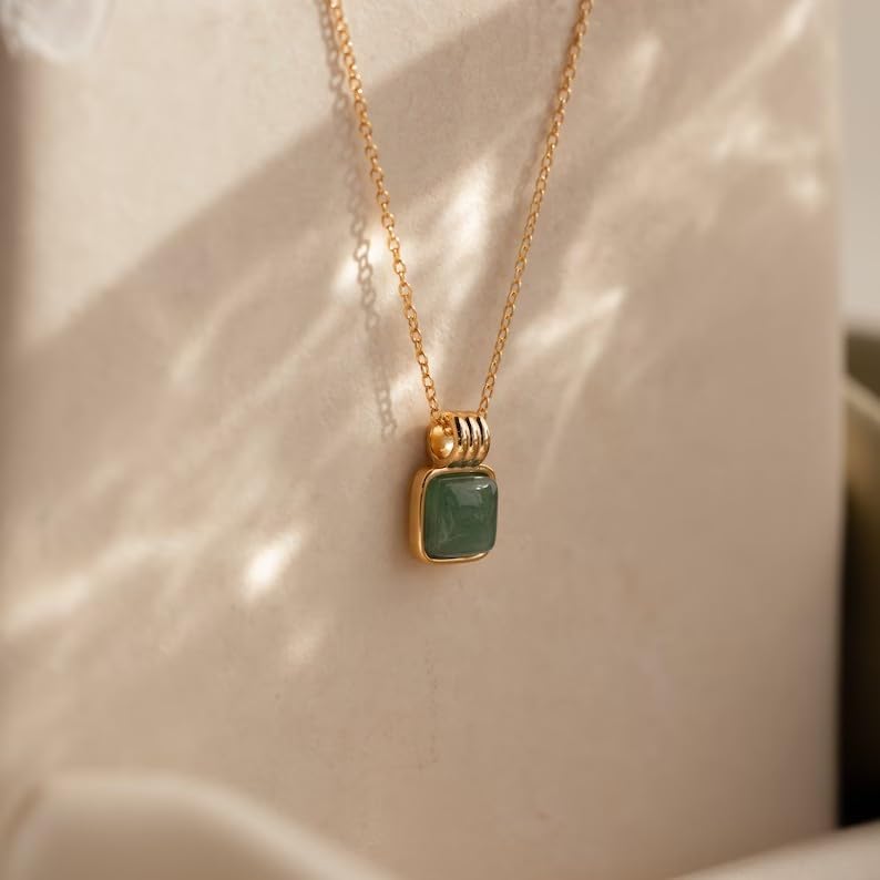 14K Gold Plated Jade Necklace for Women | Gold Plated Necklaces for Women| Natural Jade Agate Crystal Healing Handmade | |Lucky Jewelry Gifts (Green Aventurine) - Image 5