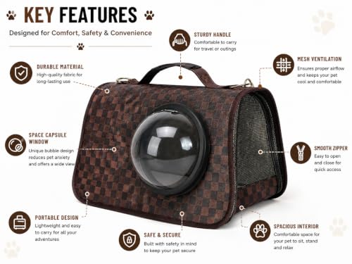 Image of Cawypety Cat Backpack Carrier, Breathable Cat Carrier Pet Backpack for Kitty Small Dog Up to 15Lbs, Transparent & Foldable Pet Carrier for Travel Hiking (Window, Brown)