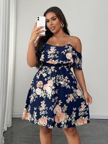Image of Plus Size Summer Dresses for Women Casual Short Sleeves A Line Midi Dress