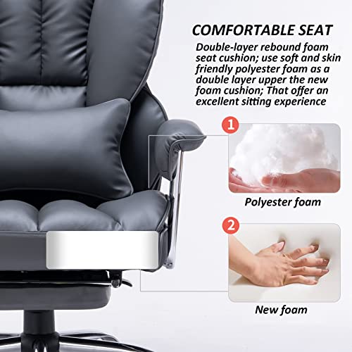 Image of Efomao Big and Tall Office Chair 400lbs - PU Leather Executive Office Chair with Lumbar Support & Leg Rest, Heavy-Duty Computer Chair for Home Office, Dark Grey