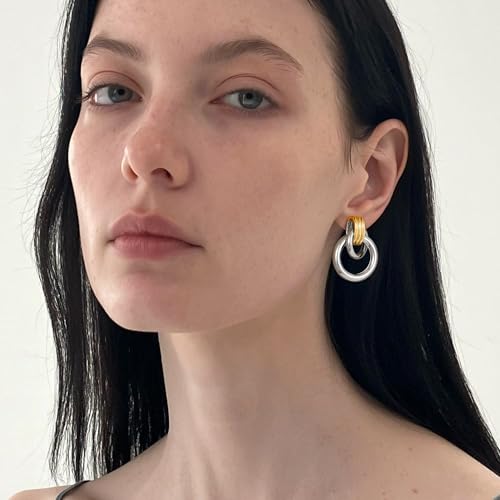 Clip on Earrings for Women Hypoallergenic Two Tone Clip on Earrings Gold and Silver Drop Dangle Earrings Mixed Metal Jewelry for Women Fashion Trendy Jewelry Gifts2