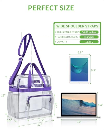 Image of MAY TREE Clear Bag Stadium Approved, Cold-Resistant, Lightweight and Waterproof, Transparent Tote Bag and Gym Clear Bag, See Through Tote Bag for Work, Sports Games and Concerts-12 x12 x6