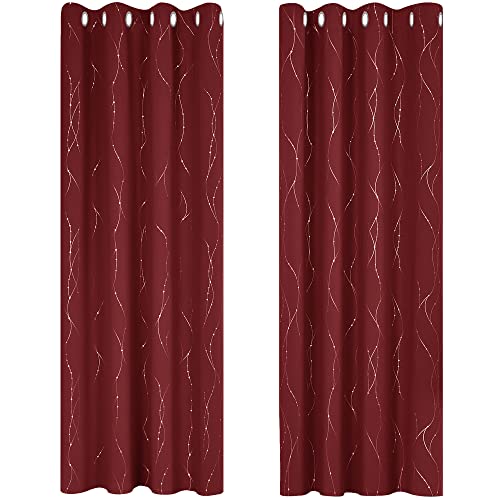 Deconovo Rideaux Occultants Thermique Anti Froid Isolant, Rideaux pour Chambre Fille, Design Moderne à Oeillets, 140x175 CM (Largeur x Hauteur), No?l Rouge, 2 Pièces