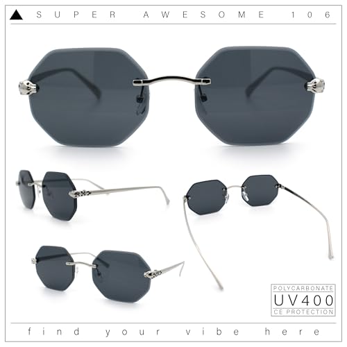 Bevel Octagonal Gangster Rimless Jaguar Head Hinge Showy Sunglasses2