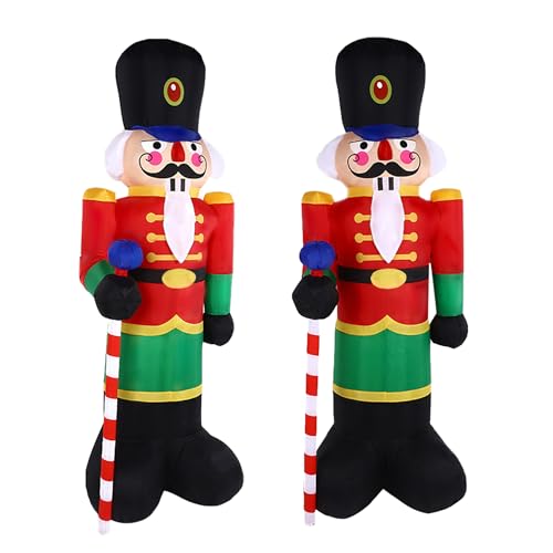 EEkiiqi 2 Packs 8ft Nutcracker Soldier Christmas Inflatable Decor for Yard/Outdoor/Lawn/Porch Decor