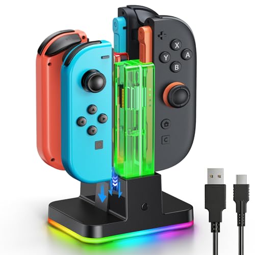 Image of Switch 2 /1 Controller Charger, 8 in 1 Charger Dock Station for Joy Cons Accessories Kits with a USB Type-C Charging Cord for Nintendo Switch (Black)