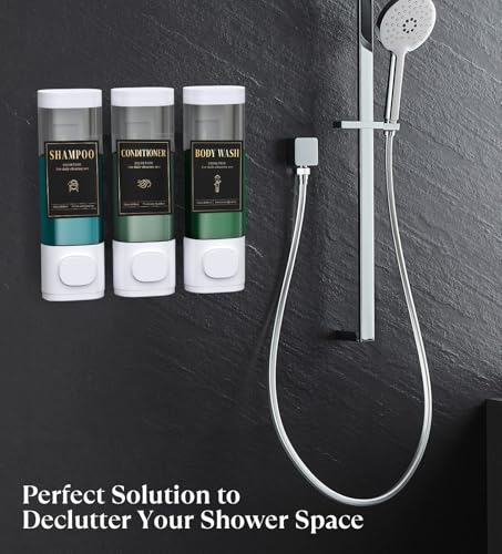 Image of Luxspire Shampoo and Conditioner Dispenser, Shower Soap Dispenser 3-Chamber | Lockable Large Capacity 900ml No-Drill Wall-Mounted Shampoo and Body Wash Dispenser for Bathroom Hotel Kitchen Airbnb