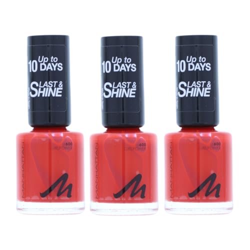 3 x Manhattan Last & Shine Nail Polish 600 Girlpower je 8ml Nagellack