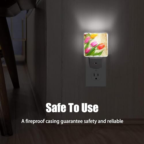 Image of Vintage Tulips Night Light Plug in Wall Lamp Smart Dusk to Dawn Sensor for Home Decorative, Kids Room Bedroom Bathroom Kitchen Hallway Gifts