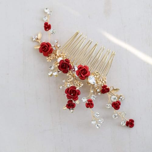 Accessoires pour cheveux de mariage pour femme, épingles à cheveux, mode, rose rouge, peigne à cheveux pour femme, peigne à cheveux, accessoires faits à...