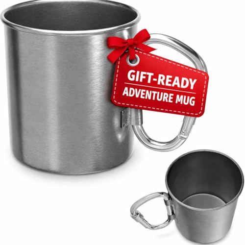 VIKROM - Stainless Steel Camping Mug with Carabiner - 13.5 Oz Rock Climbing Mugs Metal Mug with Handle Camping Mugs Carabiner Handle Camping Cups - -17%