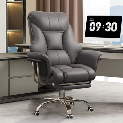HDHNBA Silla de Oficina Grande y Alta, 250 kg, Silla ejecutiva de Cuero Extra Ancha con reposapiés retráctil, Silla ergonómica Resistente, Altura Ajustable para Ordenador.