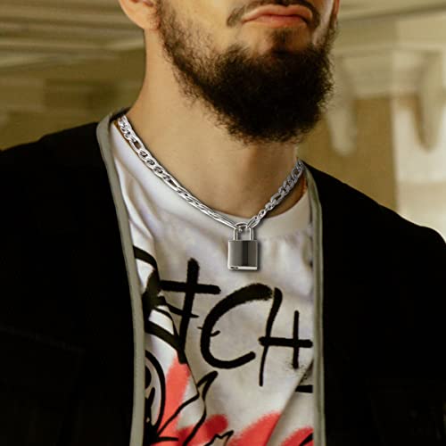 DIBOLA Padlock Necklace Stainless Steel Lock Chain for Men Women Silver 18-24 inch4