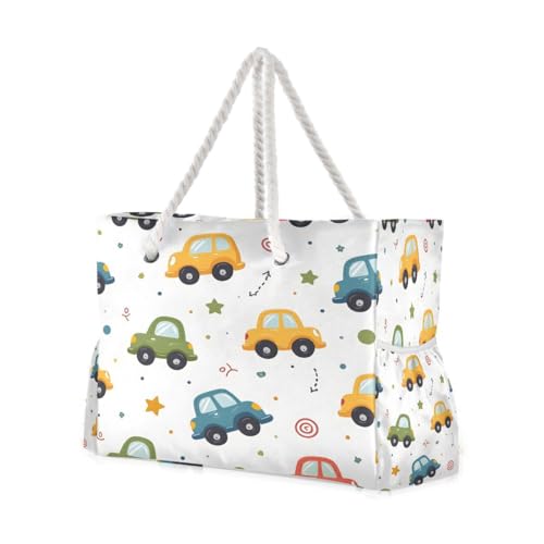 Large Beach Bags Totes Canvas Tote Shoulder Bag Car Star Water Resistant Bags for Gym Travel Daily