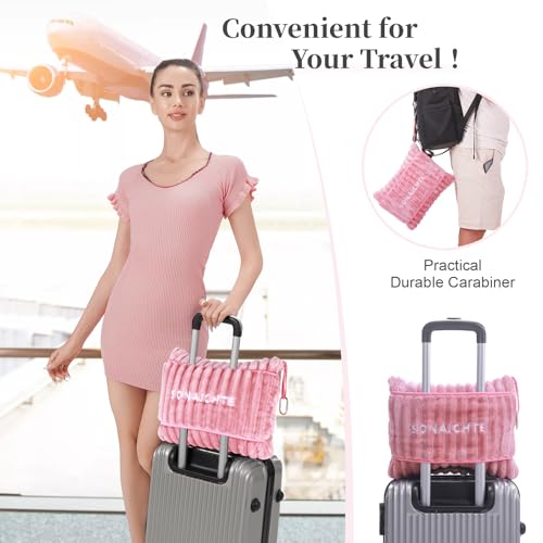 Travel Pillow and Blanket Set Travel Blanket Airplane Compact with Bag Travel Blanket Airplane Travel Essentials Car Blankets for Adults (Light Pink) - Image 4
