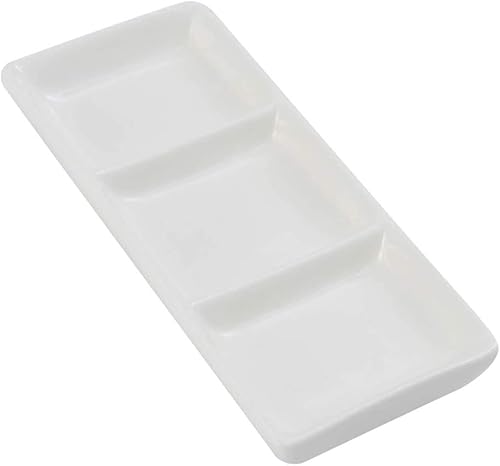 esowemsn 1 bandeja rectangular de cerámica blanca con 3 compartimentos, para servir aperitivos, especias divididas, vinagre, nueces, aperitivos,