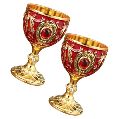 Tofficu 2 Copas de Licor Estilo Europeo de Vidrio Retro 30 Ml Color Oro Rojo, Vaso Pequeño Reutilizable para Casa y Camping, Accesorio Multifunción para Whisky y Vino