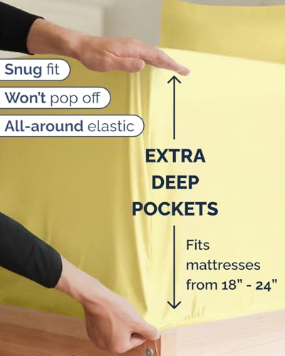 Image of Extra Deep Twin XL Sheet Set - 4 Piece College Dorm Bed Sheets Set w / Extra Deep Pockets - Ultra-Soft, Comfy & Breathable Bedding for Women, Men, Kids & Teens - Wrinkle Free & Fade Resistant - Yellow